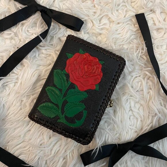 Vintage 1960s Hand-Tooled Leather Rose Purse - Picture 1 of 5